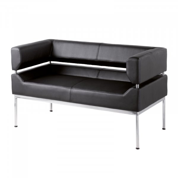 2 Seater Tub Chair | 1270mm Wide | Faux Leather | Black | Stainless Steel Frame | Benotto