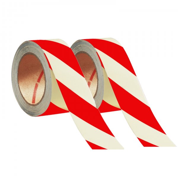 Luminous Hazard Warning Tape | 2 x Rolls | 50mm Wide x 16m Long | Red/White