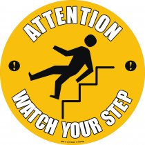 PROline Floor Sign | Attention Watch Your Step | 430mm Diameter | Anti Slip Vinyl Sticker With Self Adhesive Backing