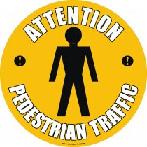 PROline Floor Sign | Attention Pedestrian Traffic | 430mm Diameter | Anti Slip Vinyl Sticker With Self Adhesive Backing