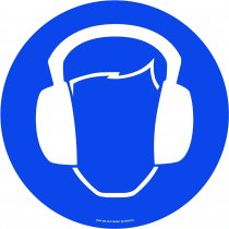 PROline Floor Sign | Ear Protection | Blue/White | 430mm Diameter | Anti Slip Vinyl Sticker With Self Adhesive Backing