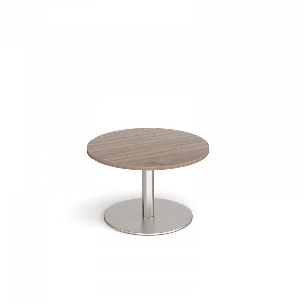 Circular Coffee Table | 800 x 800mm | 490mm High | Barcelona Walnut | Round Brushed Steel Base | Monza