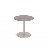 Circular Café Table | 800 x 800mm | 725mm High | Grey Oak | Round Brushed Steel Base | Monza