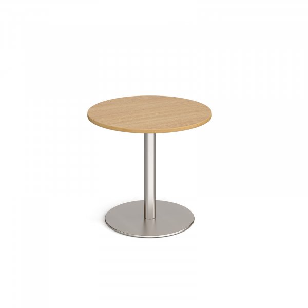 Circular Café Table | 800 x 800mm | 725mm High | Oak | Round Brushed Steel Base | Monza