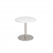 Circular Café Table | 800 x 800mm | 725mm High | White | Round Brushed Steel Base | Monza
