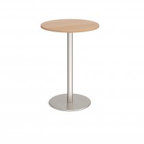 Circular Poseur Table | 800 x 800mm | 1100mm High | Beech | Round Brushed Steel Base | Monza
