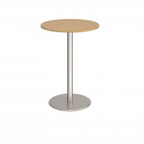 Circular Poseur Table | 800 x 800mm | 1100mm High | Oak | Round Brushed Steel Base | Monza