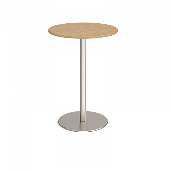 Circular Poseur Table | 800 x 800mm | 1100mm High | Oak | Round Brushed Steel Base | Monza