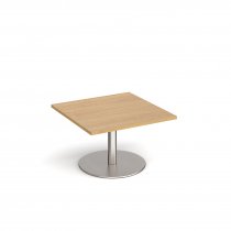 Square Coffee Table | 800 x 800mm | 490mm High | Oak | Round Brushed Steel Base | Monza
