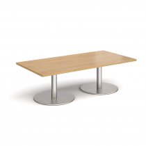 Rectangular Coffee Table | 1600 x 800mm | 490mm High | Oak | Round Brushed Steel Bases | Monza