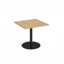 Square Café Table | 800 x 800mm | 725mm High | Oak | Round Black Base | Monza