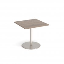 Square Café Table | 800 x 800mm | 725mm High | Barcelona Walnut | Round Brushed Steel Base | Monza