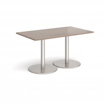 Rectangular Café Table | 1400 x 800mm | 725mm High | Barcelona Walnut | Round Brushed Steel Bases | Monza