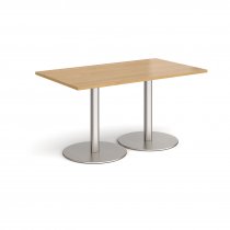 Rectangular Café Table | 1400 x 800mm | 725mm High | Oak | Round Brushed Steel Bases | Monza