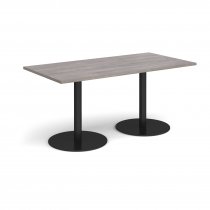 Rectangular Café Table | 1600 x 800mm | 725mm High | Grey Oak | Round Black Bases | Monza