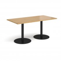 Rectangular Café Table | 1600 x 800mm | 725mm High | Oak | Round Black Bases | Monza