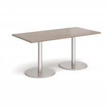 Rectangular Café Table | 1600 x 800mm | 725mm High | Barcelona Walnut | Round Brushed Steel Bases | Monza