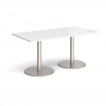 Rectangular Café Table | 1600 x 800mm | 725mm High | White | Round Brushed Steel Bases | Monza