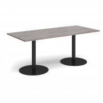 Rectangular Café Table | 1800 x 800mm | 725mm High | Grey Oak | Round Black Bases | Monza