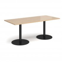 Rectangular Café Table | 1800 x 800mm | 725mm High | Kendal Oak | Round Black Bases | Monza