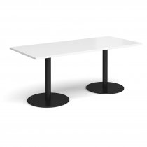Rectangular Café Table | 1800 x 800mm | 725mm High | White | Round Black Bases | Monza