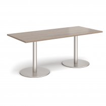 Rectangular Café Table | 1800 x 800mm | 725mm High | Barcelona Walnut | Round Brushed Steel Bases | Monza