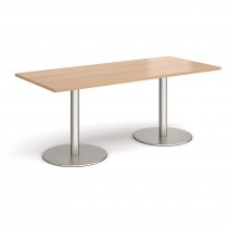 Rectangular Café Table | 1800 x 800mm | 725mm High | Beech | Round Brushed Steel Bases | Monza