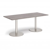 Rectangular Café Table | 1800 x 800mm | 725mm High | Grey Oak | Round Brushed Steel Bases | Monza