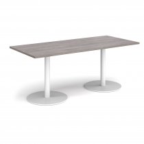 Rectangular Café Table | 1800 x 800mm | 725mm High | Grey Oak | Round White Bases | Monza