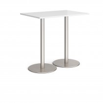 Rectangular Poseur Table | 1200 x 800mm | 1100mm High | White | Round Brushed Steel Bases | Monza