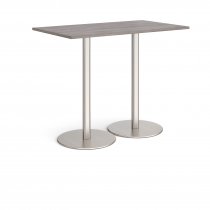Rectangular Poseur Table | 1400 x 800mm | 1100mm High | Grey Oak | Round Brushed Steel Bases | Monza
