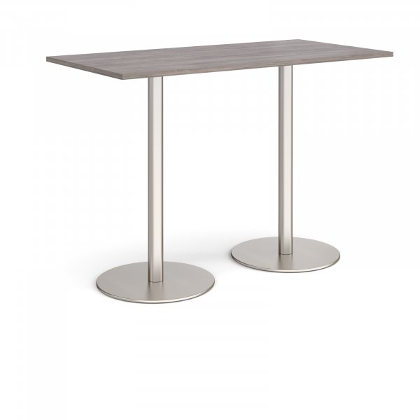 Rectangular Poseur Table | 1600 x 800mm | 1100mm High | Grey Oak | Round Brushed Steel Bases | Monza