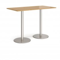 Rectangular Poseur Table | 1600 x 800mm | 1100mm High | Oak | Round Brushed Steel Bases | Monza