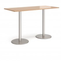 Rectangular Poseur Table | 1800 x 800mm | 1100mm High | Beech | Round Brushed Steel Bases | Monza
