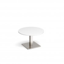 Circular Coffee Table | 800 x 800mm | 490mm High | White | Square Brushed Steel Base | Brescia