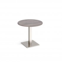 Circular Café Table | 800 x 800mm | 725mm High | Grey Oak | Square Brushed Steel Base | Brescia