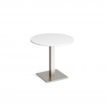 Circular Café Table | 800 x 800mm | 725mm High | White | Square Brushed Steel Base | Brescia