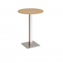 Circular Poseur Table | 800 x 800mm | 1100mm High | Oak | Square Brushed Steel Base | Brescia