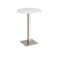 Circular Poseur Table | 800 x 800mm | 1100mm High | White | Square Brushed Steel Base | Brescia