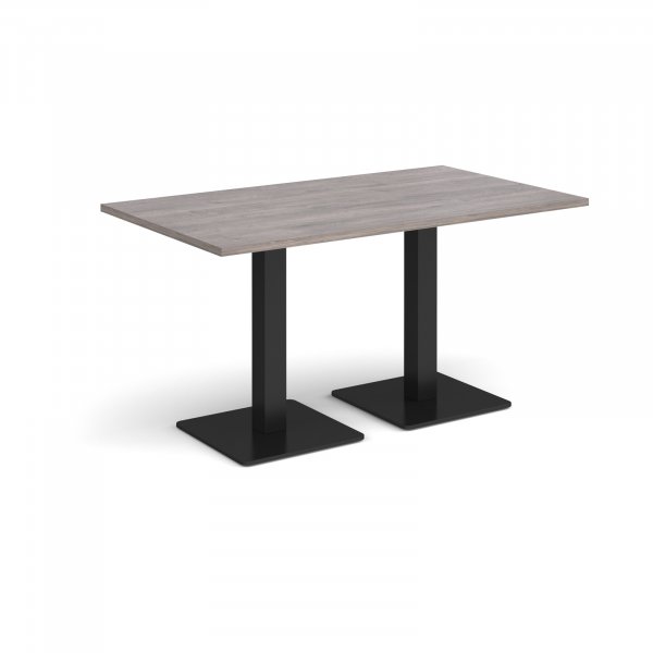 Rectangular Café Table | 1400 x 800mm | 725mm High | Grey Oak | Square Black Steel Bases | Brescia