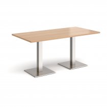 Rectangular Café Table | 1600 x 800mm | 725mm High | Beech | Square Brushed Steel Bases | Brescia