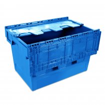 Heavy Duty Tote Box with Hinged Lid | 340h x 400w x 600d mm | 58 Litre | Blue