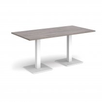 Rectangular Café Table | 1600 x 800mm | 725mm High | Grey Oak | Square White Steel Bases | Brescia