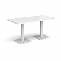 Rectangular Café Table | 1600 x 800mm | 725mm High | White | Square White Steel Bases | Brescia