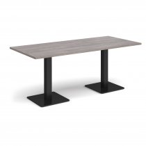 Rectangular Café Table | 1800 x 800mm | 725mm High | Grey Oak | Square Black Steel Bases | Brescia