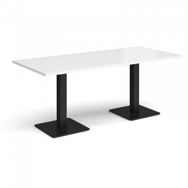 Rectangular Café Table | 1800 x 800mm | 725mm High | White | Square Black Steel Bases | Brescia