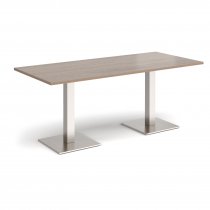 Rectangular Café Table | 1800 x 800mm | 725mm High | Barcelona Walnut | Square Brushed Steel Bases | Brescia