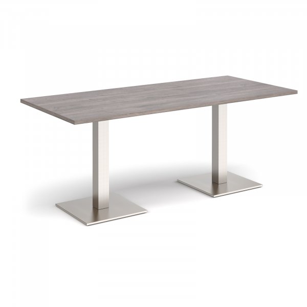 Rectangular Café Table | 1800 x 800mm | 725mm High | Grey Oak | Square Brushed Steel Bases | Brescia