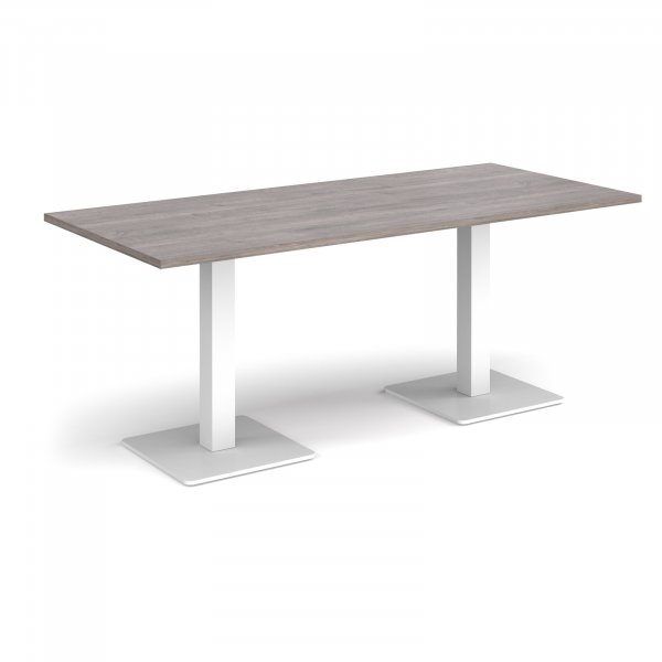 Rectangular Café Table | 1800 x 800mm | 725mm High | Grey Oak | Square White Steel Bases | Brescia