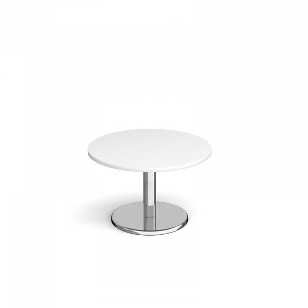 Circular Coffee Table | 800 x 800mm | 490mm High | White | Round Chrome Base | Pisa